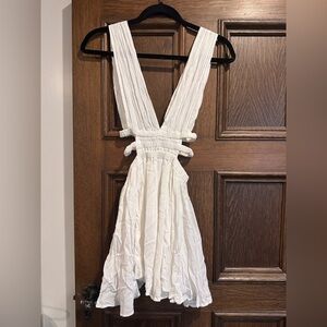 White Deep V Mini Sundress with waist cut outs
